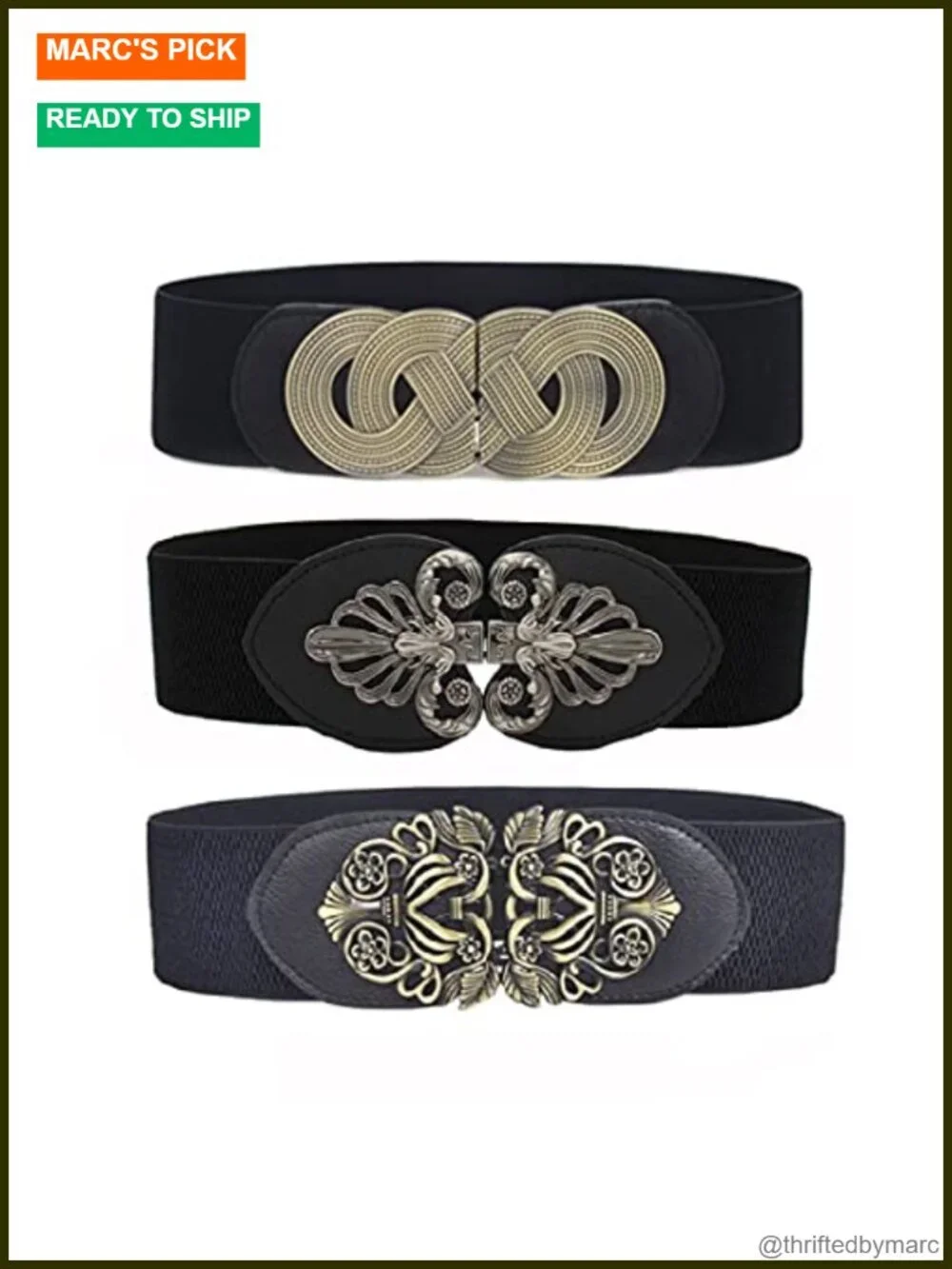 3-Pack Women's Wide Elastic Stretch Waist Belt with Metal Buckle
